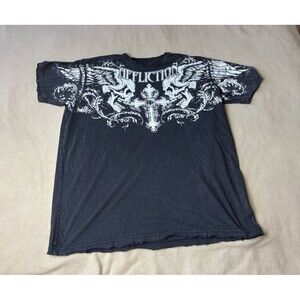 Vintage Affliction Skeleton Skulls Black Graphic Shirt Size L Y2K Cross